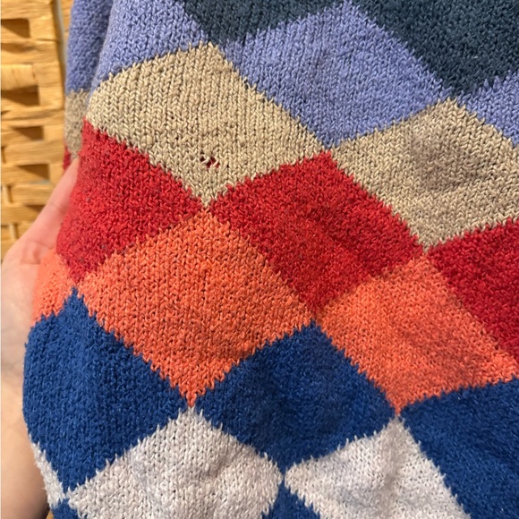 Free People Cozy Multi-Color Argyle Crewneck Sweater - Blue, Red, Purple - Picture 5 of 5